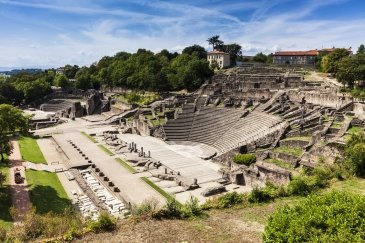 Ancient Roman era Theatre of Fourviere and Odeon on the Fourviere Hill in Lyon