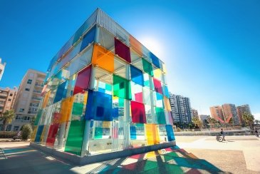 Multicolored cube of museum Pompidou centre in Malag