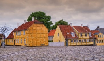 Historical colorful danish buidings in Roskilde
